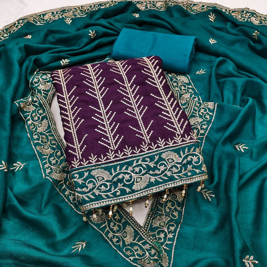 Embroidary Work Vichitra Silk Party Wear Dress Material