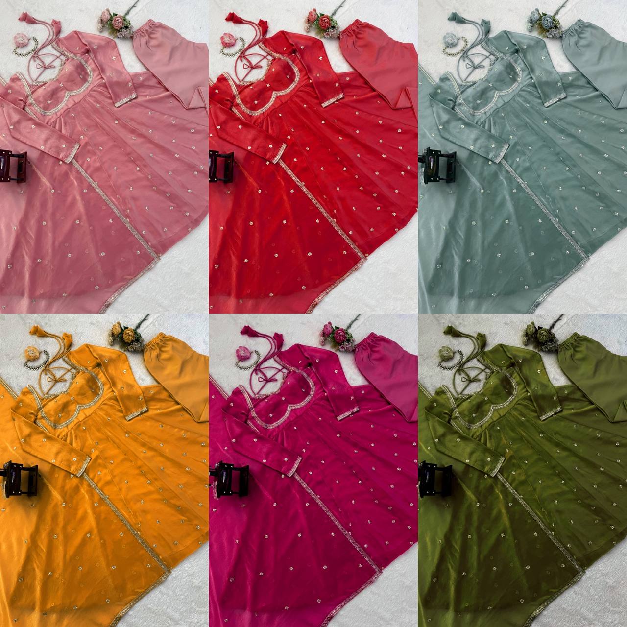 Ready to Wear Fendy Silk Anarkali 3 Piece Suit Set