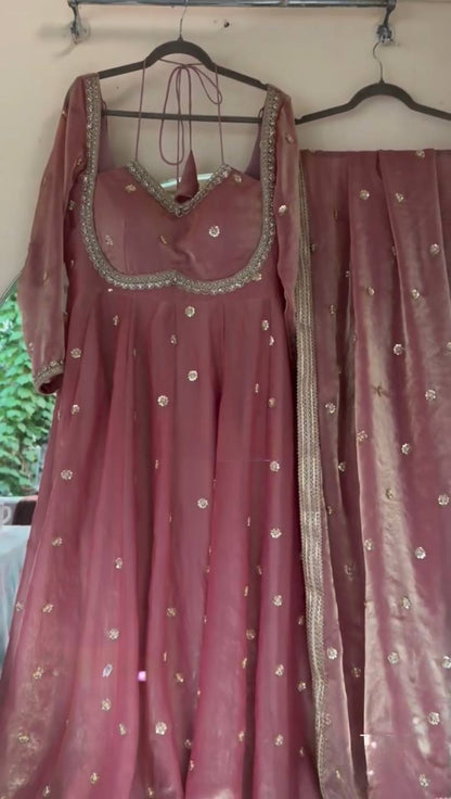 Ready to Wear Fendy Silk Anarkali 3 Piece Suit Set