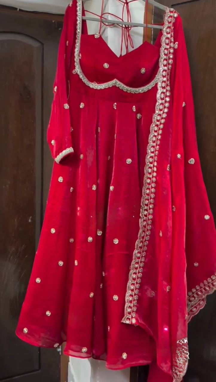 Ready to Wear Fendy Silk Anarkali 3 Piece Suit Set