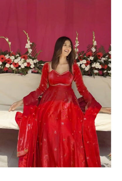 Ready to Wear Fendy Silk Anarkali 3 Piece Suit Set