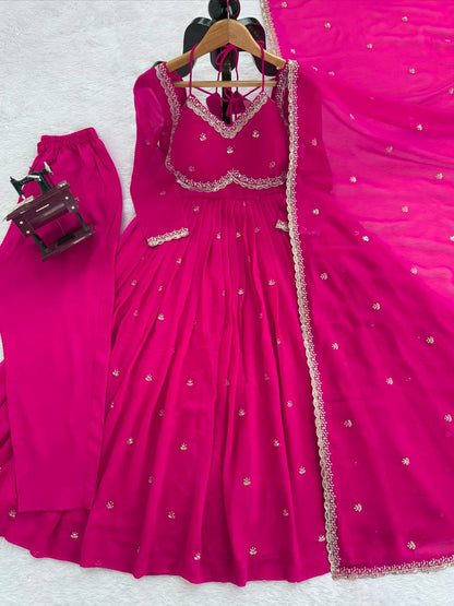 Red Georgette Anarkali Suit Set with 4-Meter Flair Fully Stiched