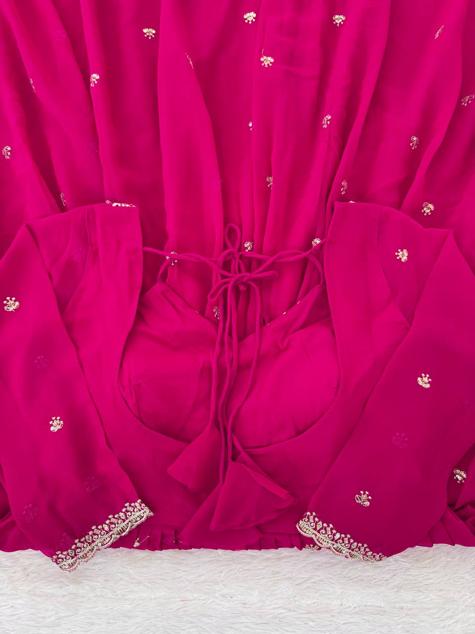 Red Georgette Anarkali Suit Set with 4-Meter Flair Fully Stiched