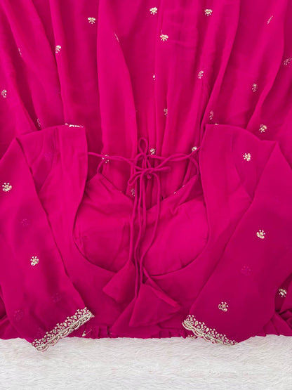 Red Georgette Anarkali Suit Set with 4-Meter Flair Fully Stiched