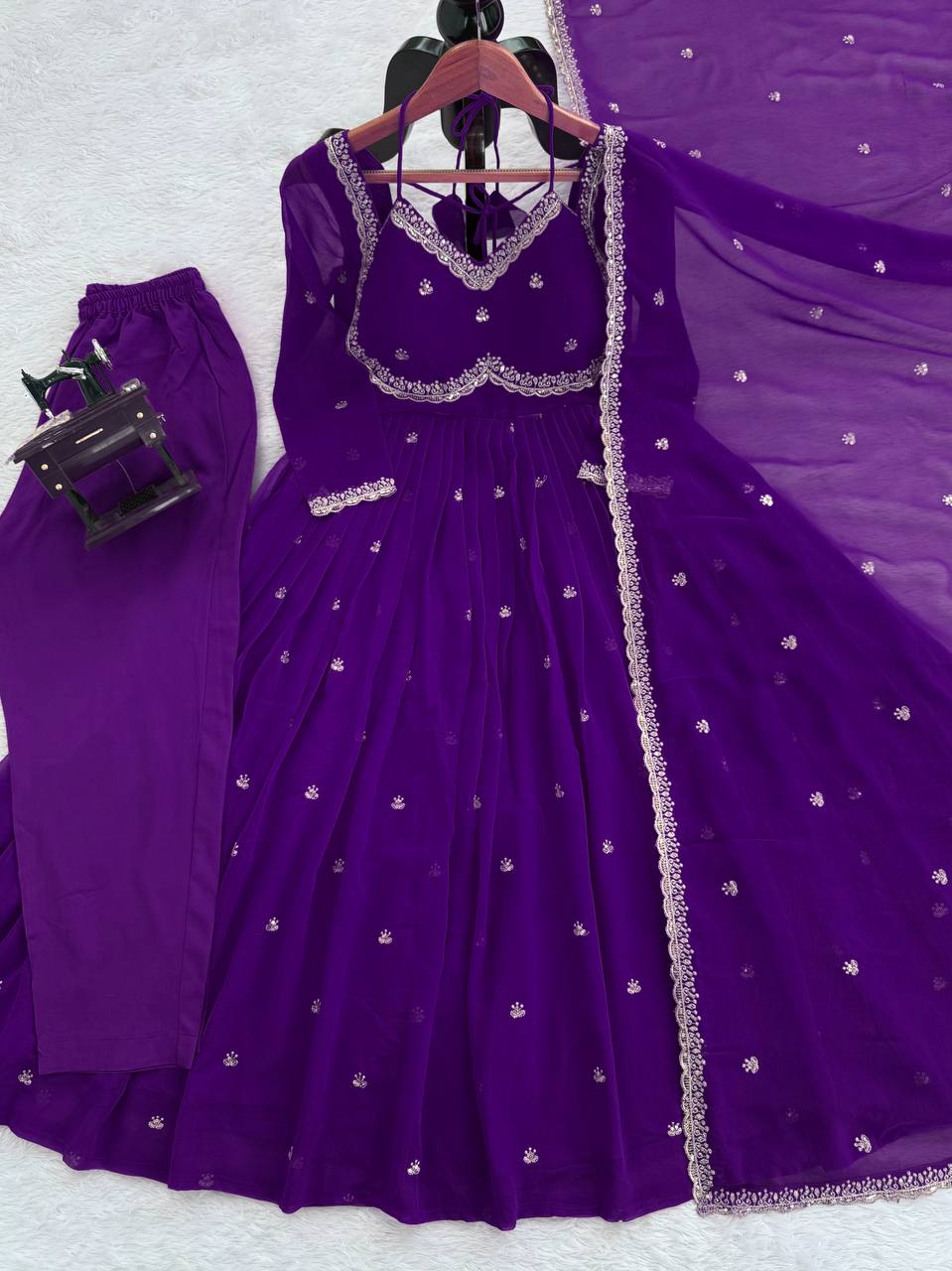 Red Georgette Anarkali Suit Set with 4-Meter Flair Fully Stiched