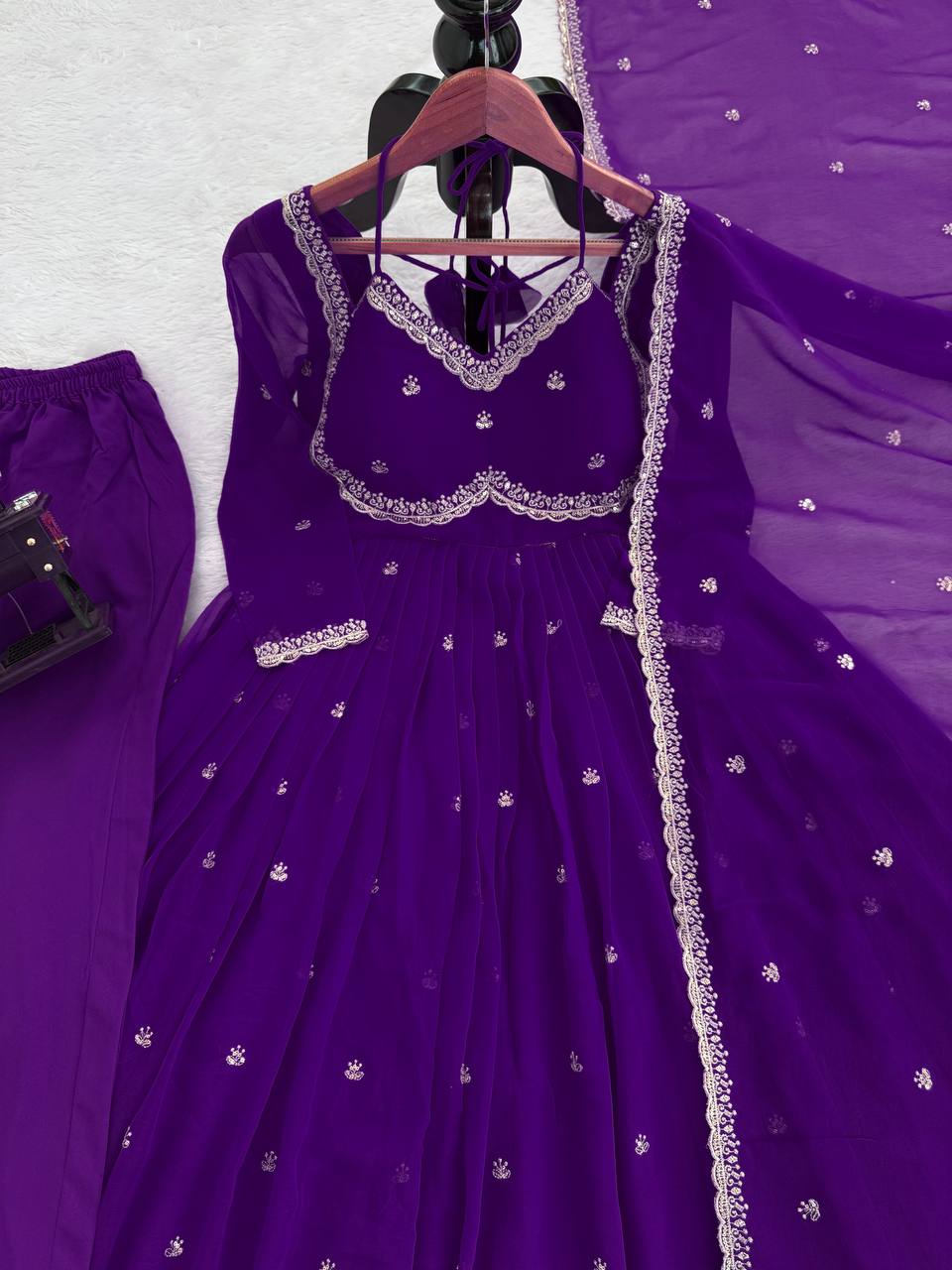 Red Georgette Anarkali Suit Set with 4-Meter Flair Fully Stiched