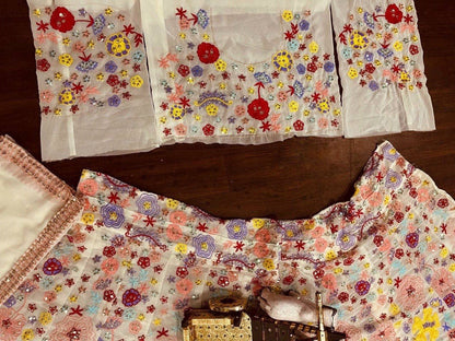 Multi Color Floral Work Georgette Lehenga Choli