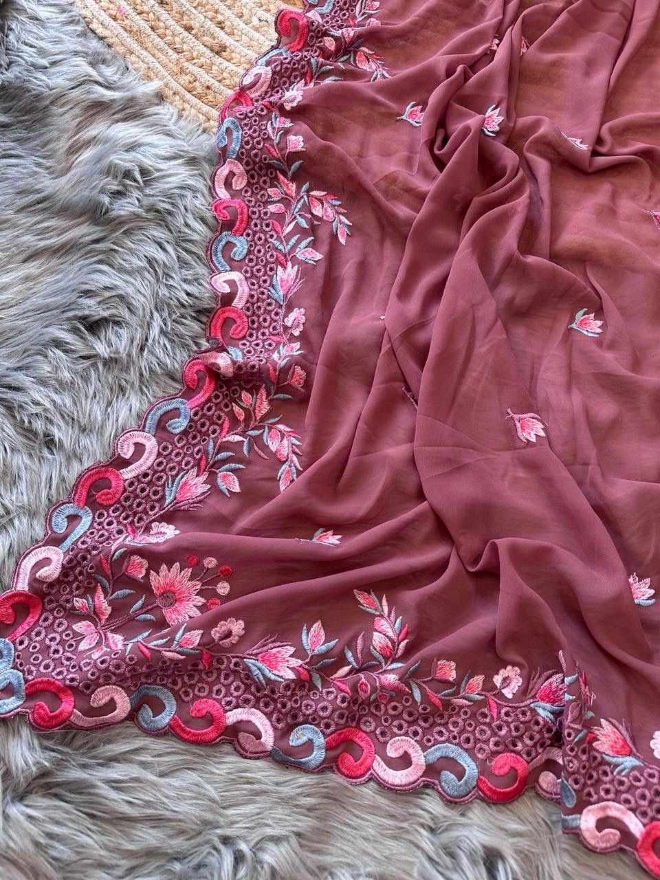 New Embroidered Georgette Saree