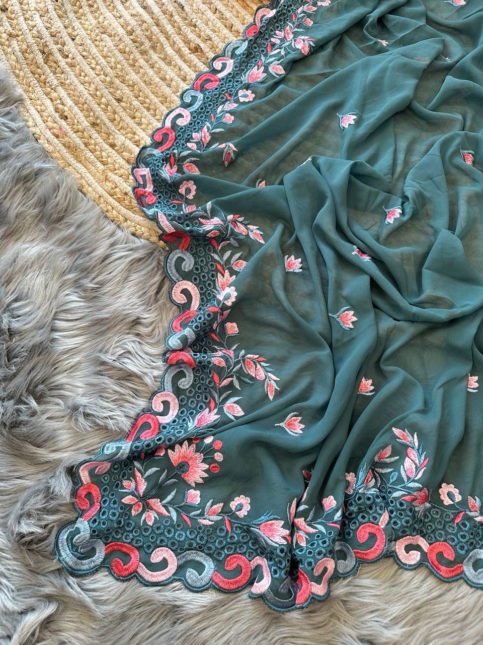 New Embroidered Georgette Saree