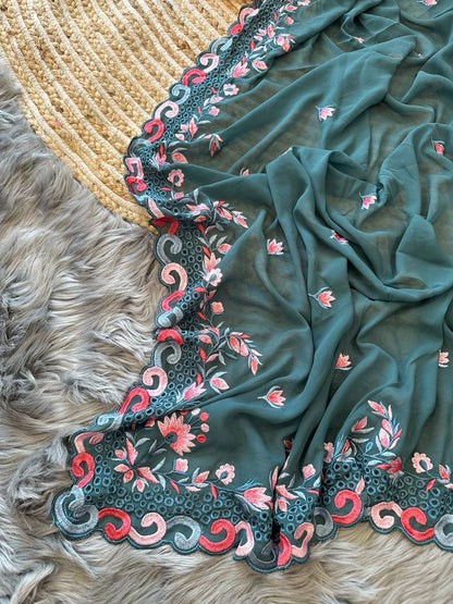 New Embroidered Georgette Saree