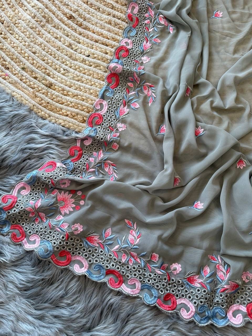 New Embroidered Georgette Saree