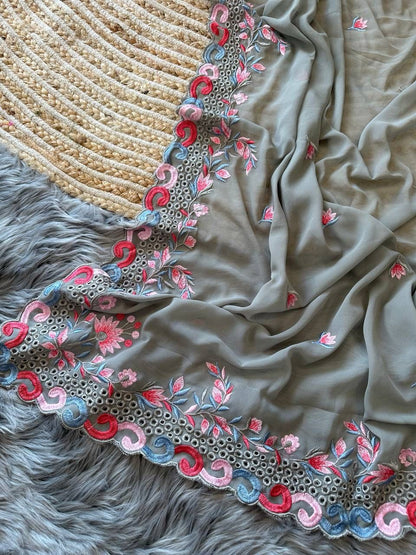 New Embroidered Georgette Saree