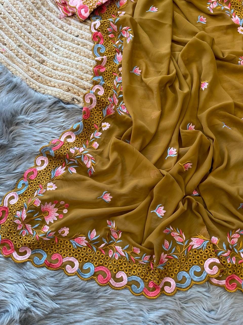 New Embroidered Georgette Saree