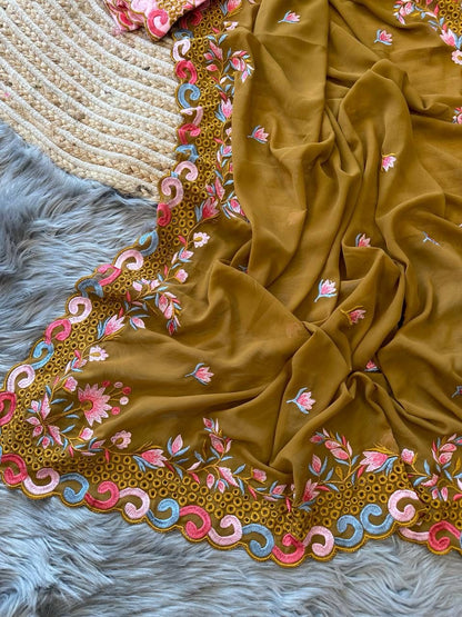 New Embroidered Georgette Saree