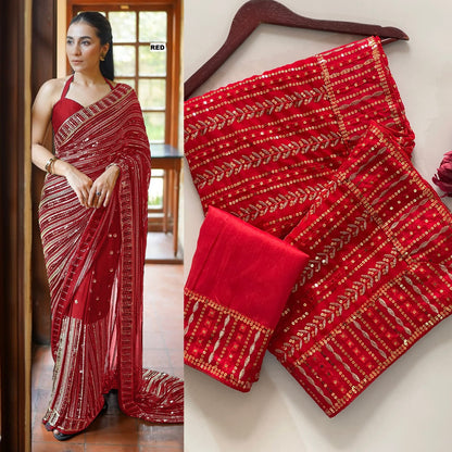 Party Wear Gold Sequence Work Saree Blouse