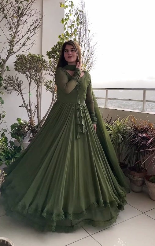 Beautiful Soft Georgette Full Stitched Gown with Dupatta For Girls