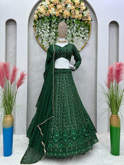 Green Georgette Embroidered Lehenga Choli
