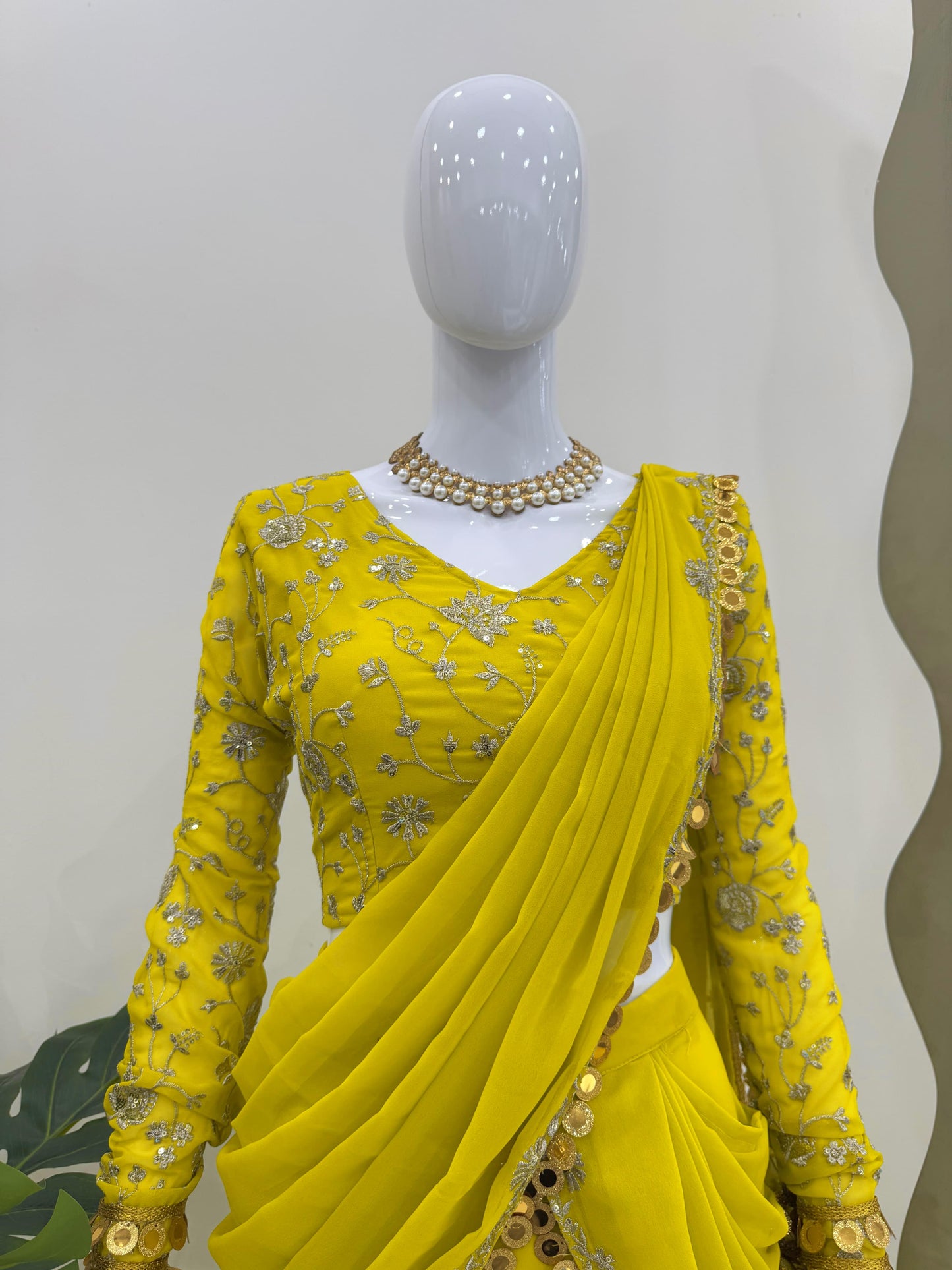 P.Green Georgette Stitched Ready To Wear Lehenga Saree