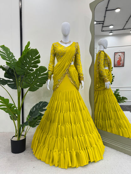 P.Green Georgette Stitched Ready To Wear Lehenga Saree