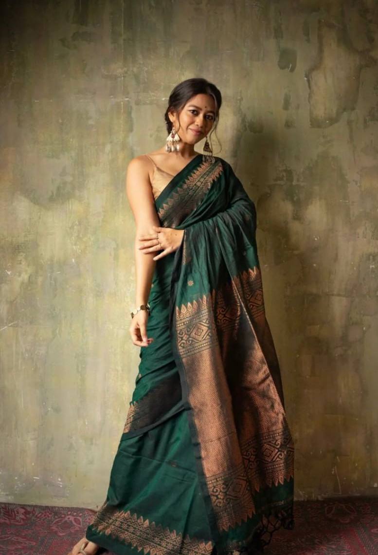 Green Lichi Silk Rich Pallu Jacquard Saree Blouse