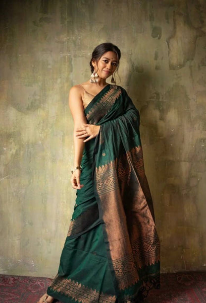 Green Lichi Silk Rich Pallu Jacquard Saree Blouse