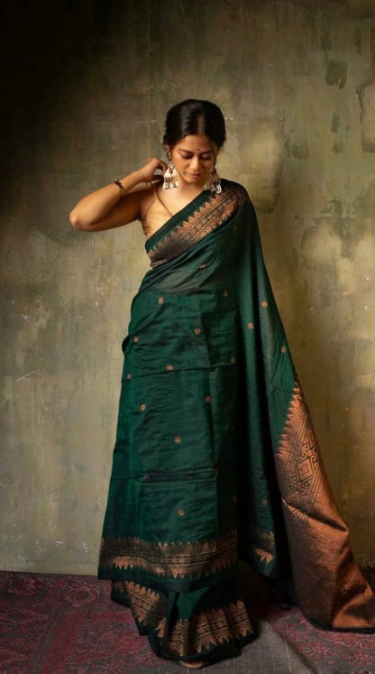 Green Lichi Silk Rich Pallu Jacquard Saree Blouse