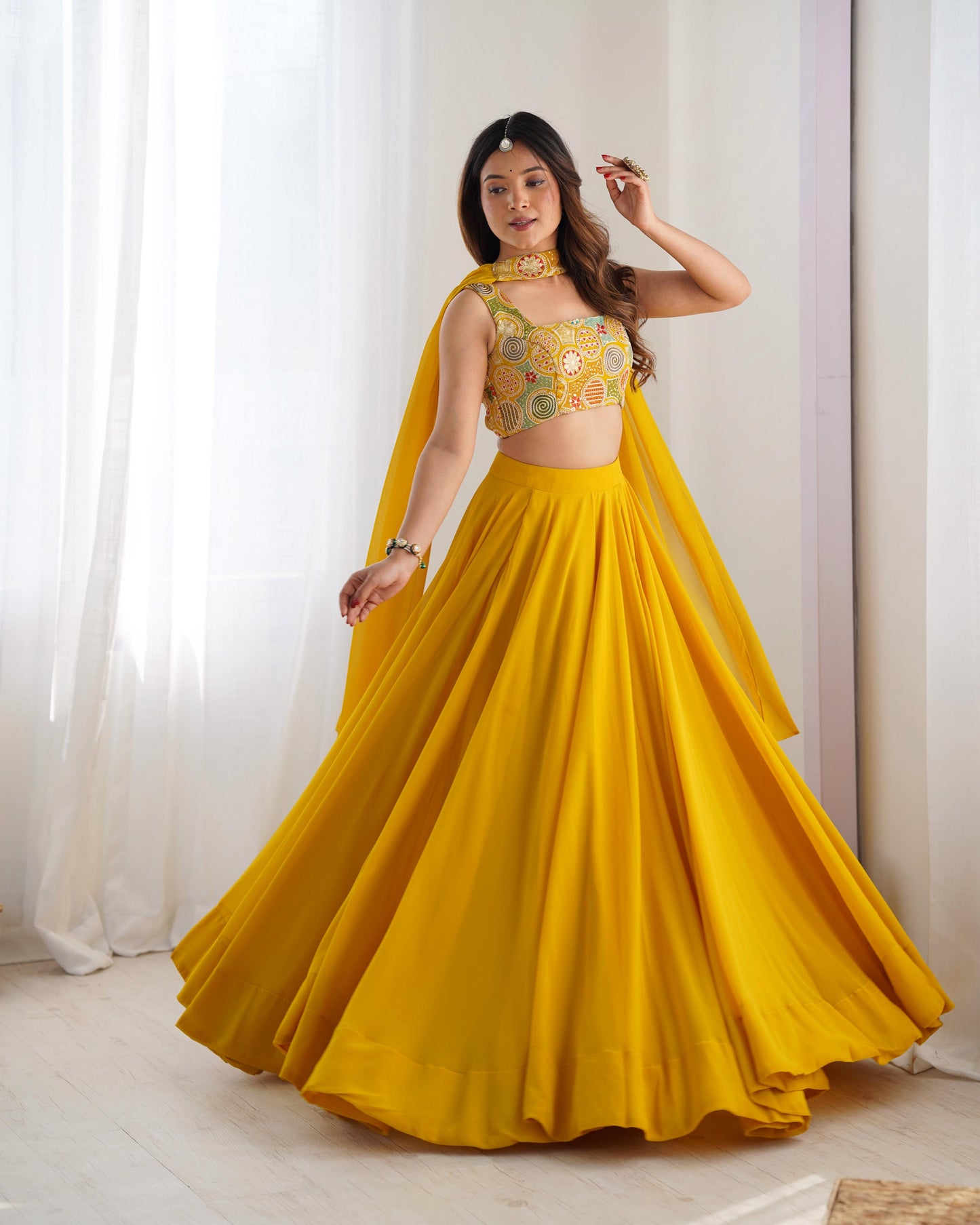 Completely Ready to Wear Pure Georgette Lehenga Choli With 8.0 Mtr Flair