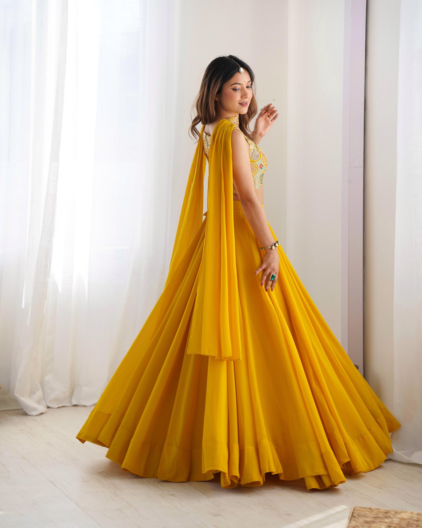 Completely Ready to Wear Pure Georgette Lehenga Choli With 8.0 Mtr Flair