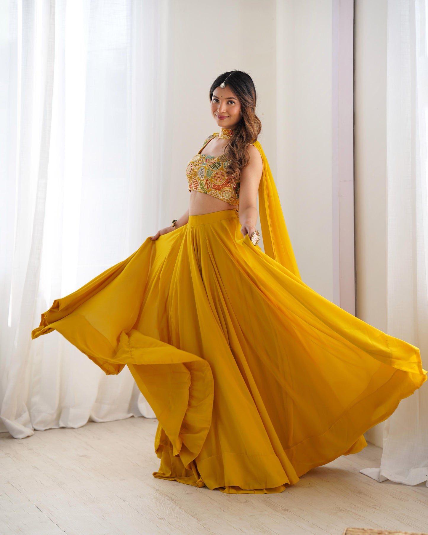 Completely Ready to Wear Pure Georgette Lehenga Choli With 8.0 Mtr Flair
