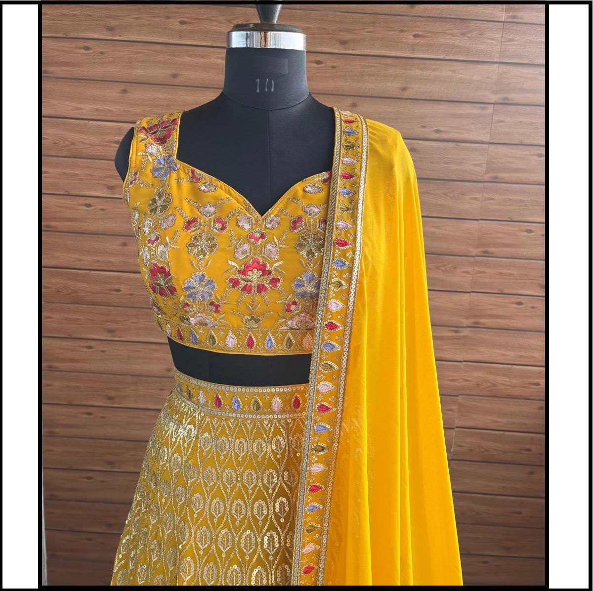 Yellow Color Embroidered Semi Stitched Lehenga Choli