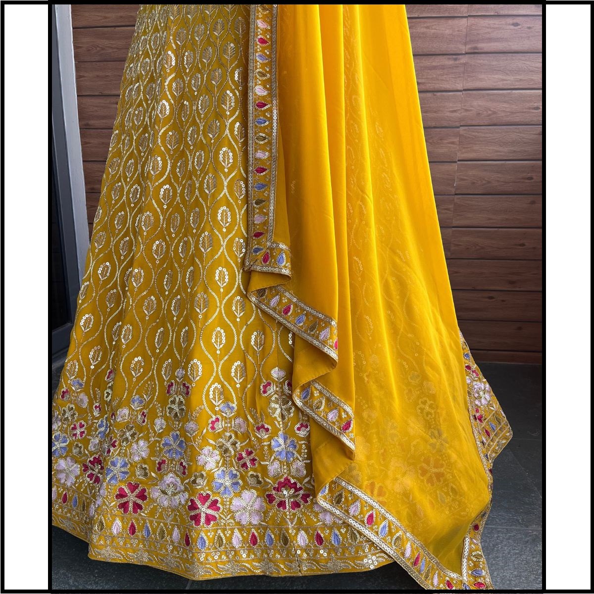 Yellow Color Embroidered Semi Stitched Lehenga Choli