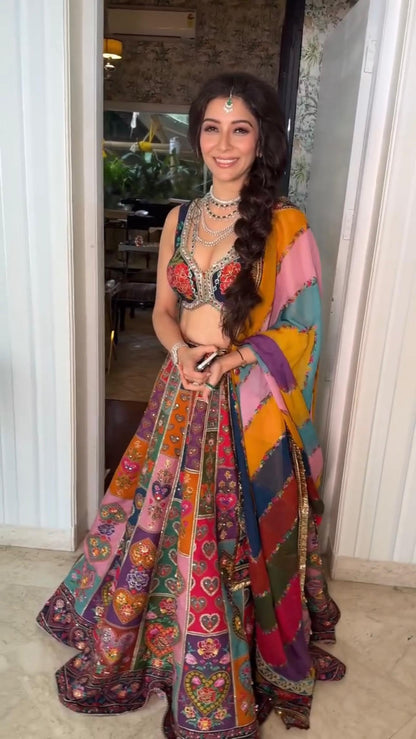 Multi Color Silk Base Printed Lehenga Choli Design