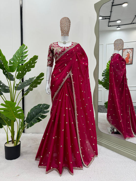 Wedding Wear Jimmi Chu Silk Saree With Heavy Work Blouse