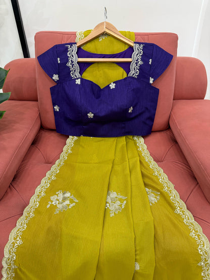 Mastard Chiffon Embroidered Saree Blouse