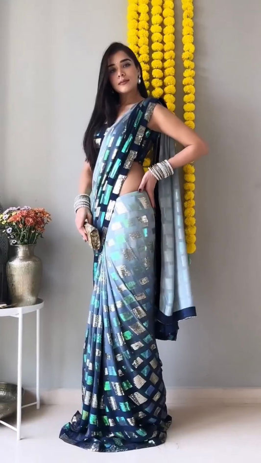 Amazing Multi Color Georgette Sequence Work Saree