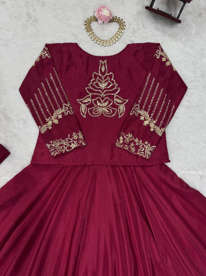 Maroon Color Silk Stitched Koti Style Lehenga Saree