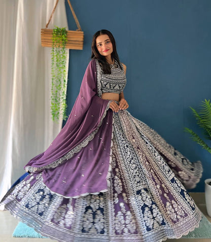 Purple Blue Georgette Sequence Embroidered Lehenga Choli
