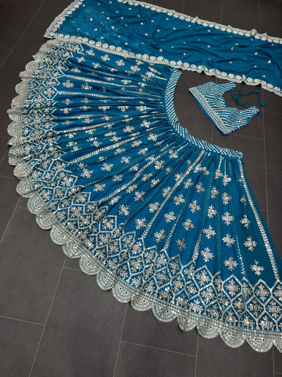 Rama Color Embroidered Wedding Wear Lehenga Choli