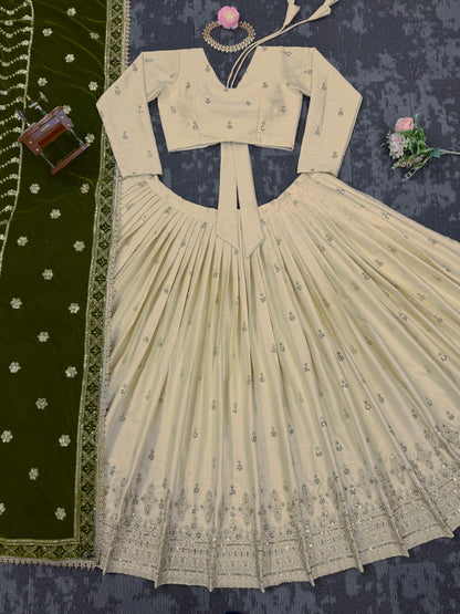 Party Wear Silk Lehenga Choli with Heavy Work Velvet Dupatta