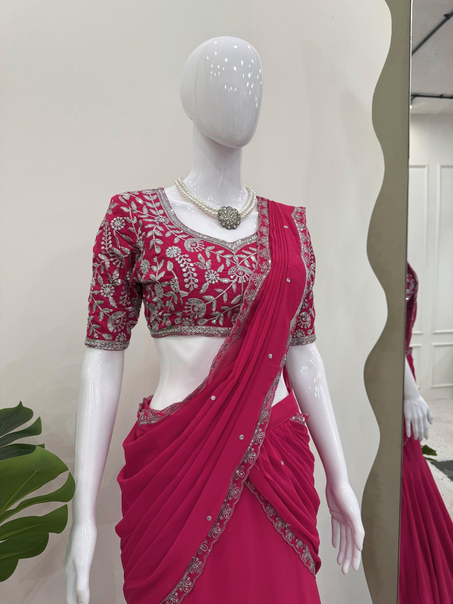 Ready-to-Wear Faux Georgette Lehenga Saree with Embroidered Choli