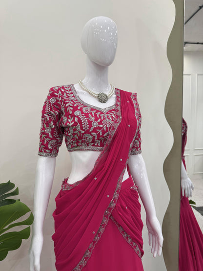 Ready-to-Wear Faux Georgette Lehenga Saree with Embroidered Choli