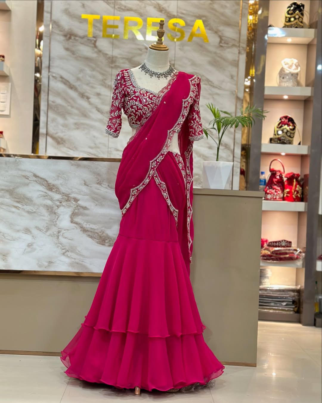 Ready-to-Wear Faux Georgette Lehenga Saree with Embroidered Choli