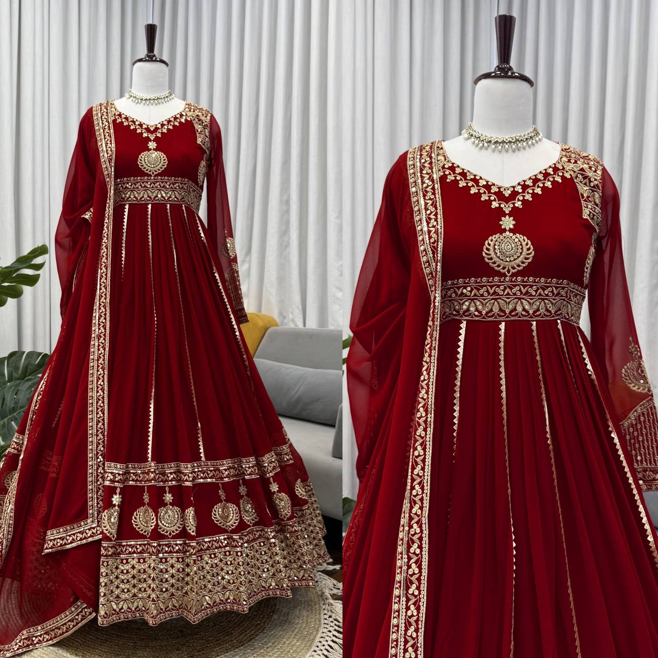 Maroon Color Fully Stitched 3 Piece Long Anarkali Suit Set