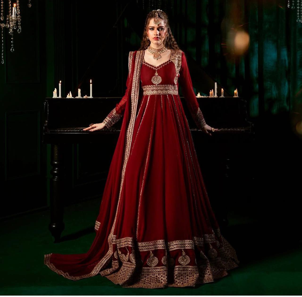 Maroon Color Fully Stitched 3 Piece Long Anarkali Suit Set