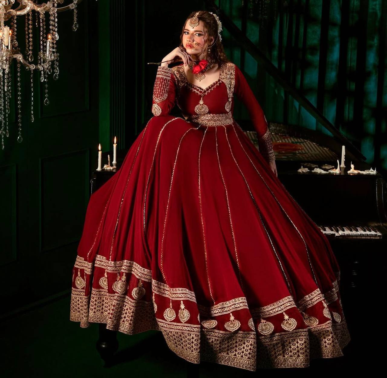 Maroon Color Fully Stitched 3 Piece Long Anarkali Suit Set