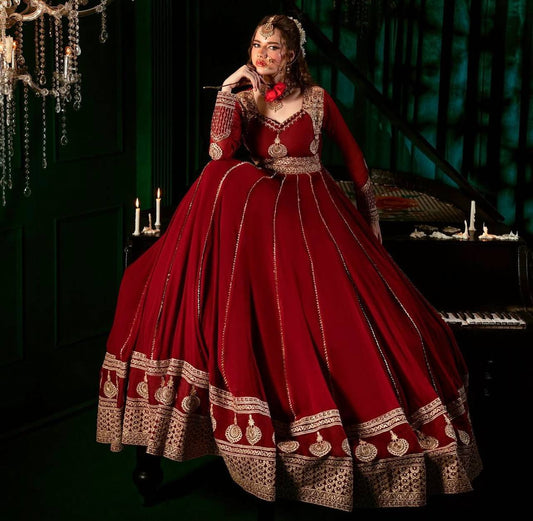 Maroon Color Fully Stitched 3 Piece Long Anarkali Suit Set