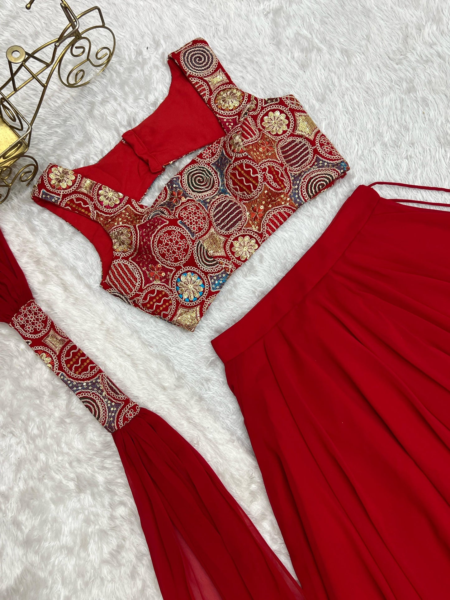 Completely Ready to Wear Pure Georgette Lehenga Choli With 8.0 Mtr Flair