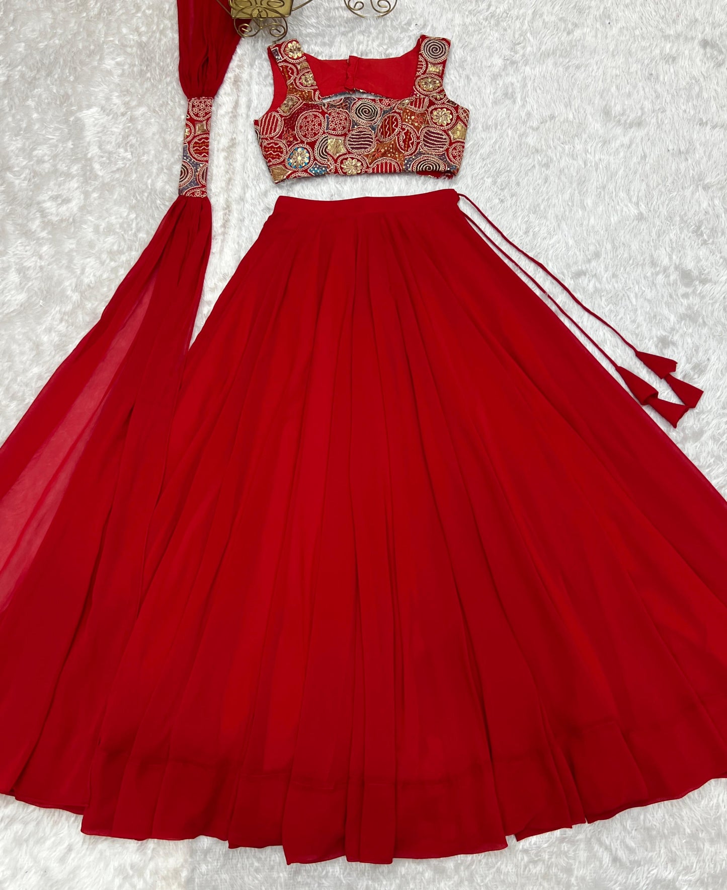Completely Ready to Wear Pure Georgette Lehenga Choli With 8.0 Mtr Flair