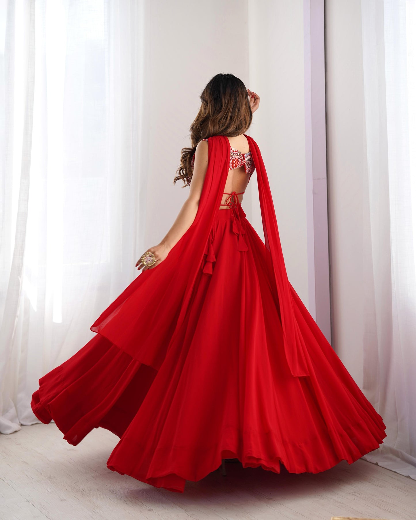 Completely Ready to Wear Pure Georgette Lehenga Choli With 8.0 Mtr Flair