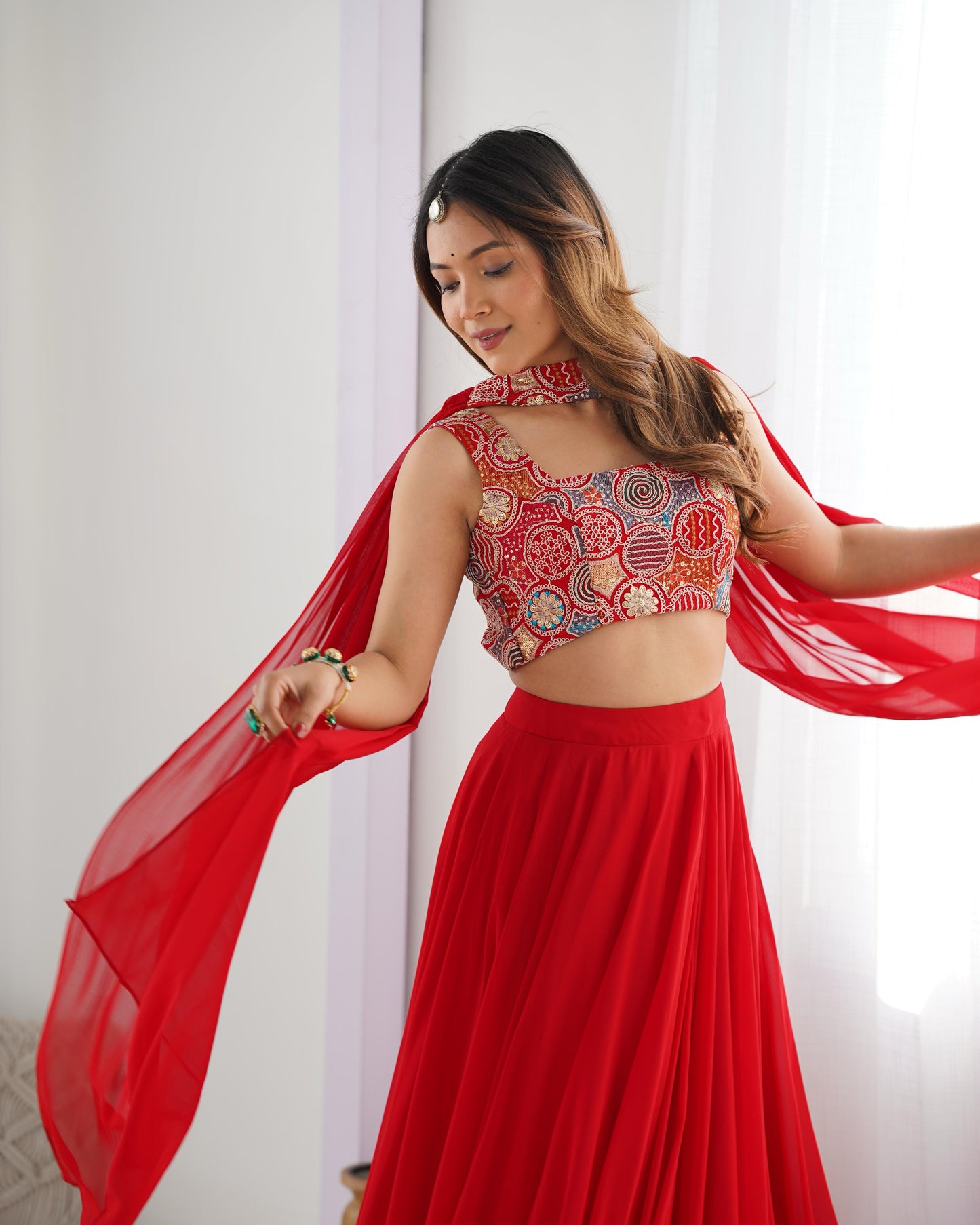 Completely Ready to Wear Pure Georgette Lehenga Choli With 8.0 Mtr Flair